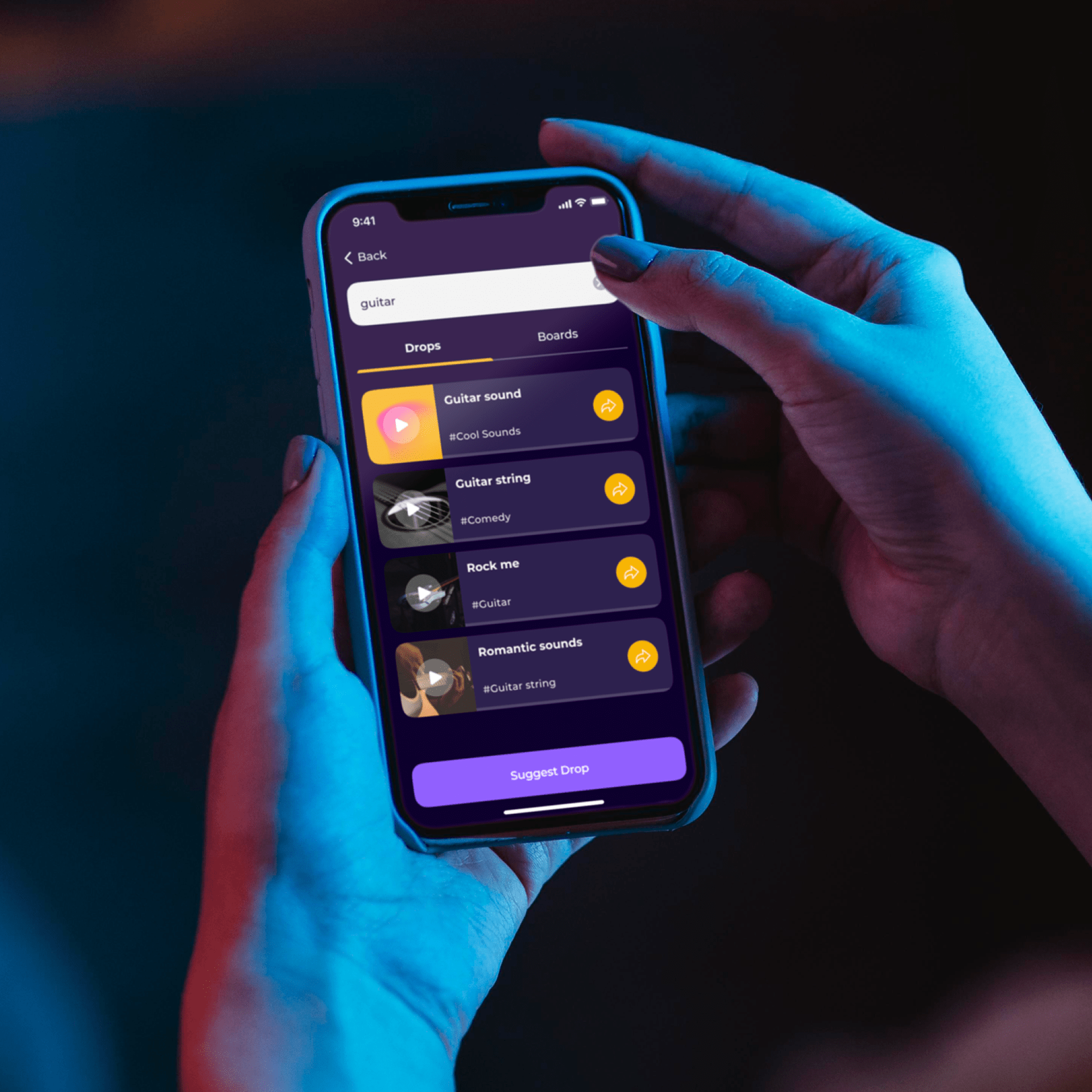 AudioDrop mockup of using an app